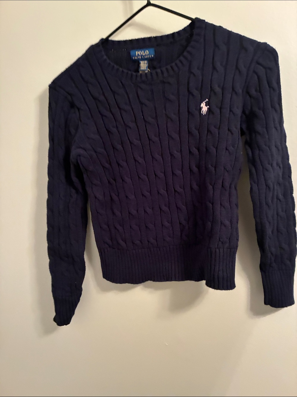 Polo by Ralph Lauren Navy Cable-Knit Crew Sweater with Pony Logo
